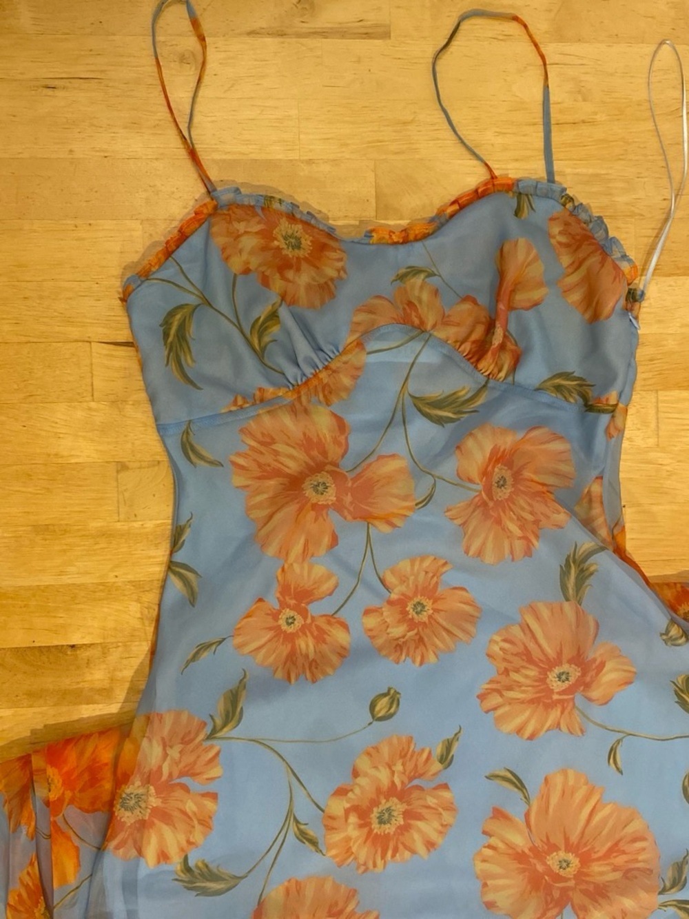 Astr the Label Blue Slip Dress with Orange Floral Print